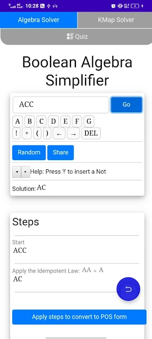 Boolean algebra calculator Screenshot 1