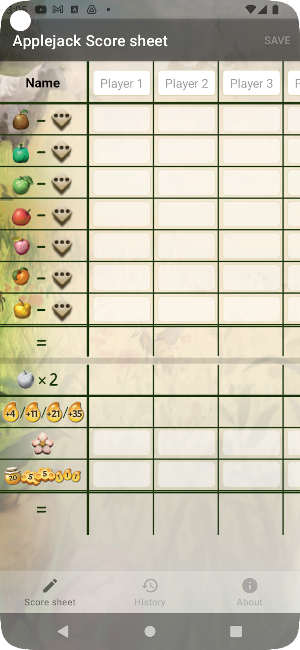 Applejack Score sheet Screenshot 0