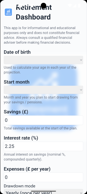 Retirement Dashboard Screenshot 0