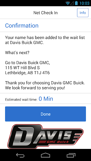 Net Check In - Davis GMC Buick Screenshot 2