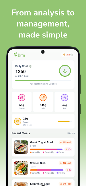 Bite: Calorie & Sugar Tracker Screenshot 1