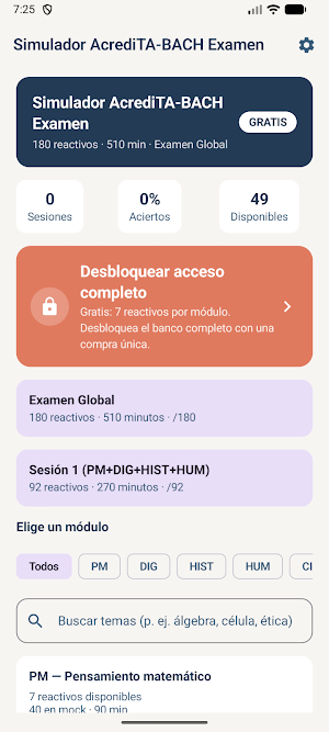 Simulador AcrediTA-BACH Examen Screenshot 0