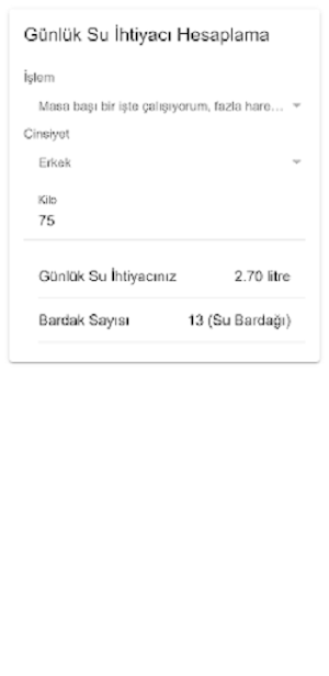 Günlük Su İhtiyacı Hesaplama Screenshot 2