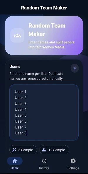 Random Team Generator Screenshot 0