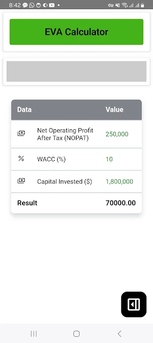 EVA Calculator Screenshot 1