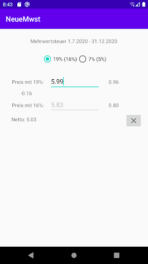Mehrwertsteuerrechner MWST 19% und 7% Screenshot 0