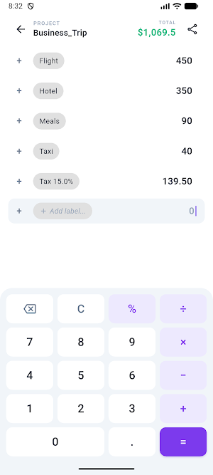 TapeCalc: Calculator & Receipt Screenshot 1