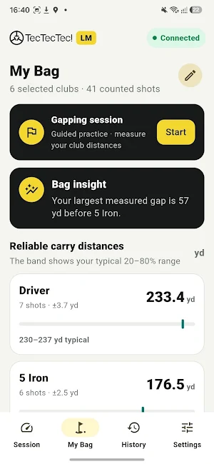 TecTecTec Launch Monitor Screenshot 1