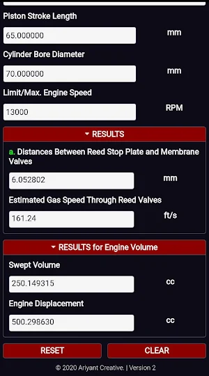 Two 2 Stroke Reed Valve Tuning Calculator Screenshot 2