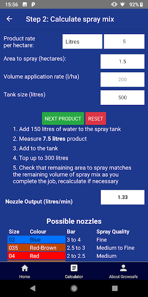 Growsafe Boom Spray Calculator Screenshot 2