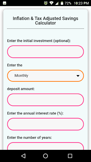 Inflation & Tax Adjusted Savings Calculator Screenshot 0