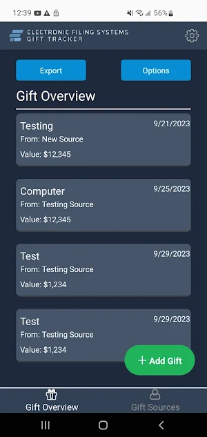 eFile Gift Tracker Screenshot 2