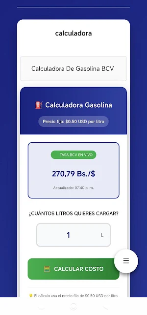 Calculadora de Gasolina BCV Screenshot 0