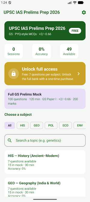 UPSC IAS Prelims Prep 2026 Screenshot 0