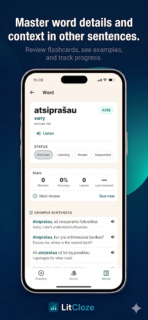 LitCloze: Learn Lithuanian Screenshot 3