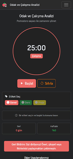 Odak & Çalışma Analizi Screenshot 1