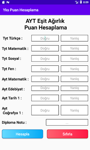 YKS (TYT-AYT-YDS) Puan Hesaplama 2020 Screenshot 3