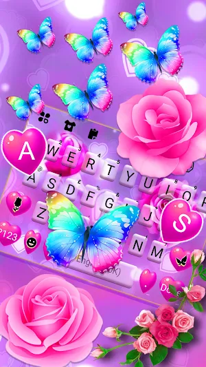 Pink Rose Butterfly Keyboard Background Screenshot 2