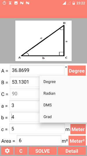 Right Angled Triangle Calculator and Solver Screenshot 2