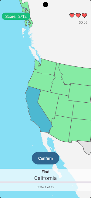 US States Map Quiz Game Screenshot 1
