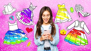 Girls Glitter Dress Coloring Screenshot 0