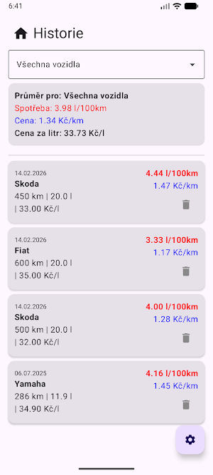 Kalkulátor spotřeby PHM v2 Screenshot 1
