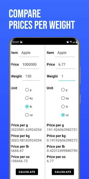 Calculator Weight Price Screenshot 2