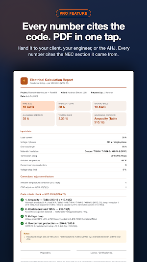 NEC Electrical Calculator Screenshot 1