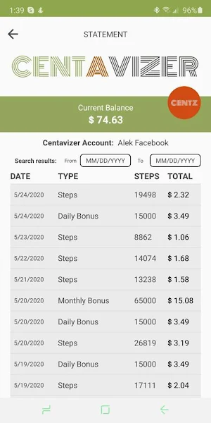 Centavizer – Fitness Rewards that Just Make CENTZ Screenshot 2