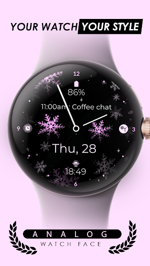 Snowflake pink watch face Screenshot 0