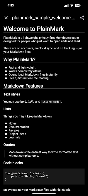 PlainMark: Markdown Reader Screenshot 0