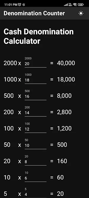 Cash Denomination Calculator Screenshot 2