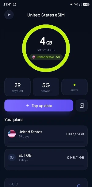 SkySim eSIM Screenshot 2