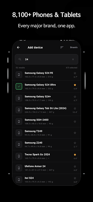Phone Size - Comparison Tool Screenshot 1
