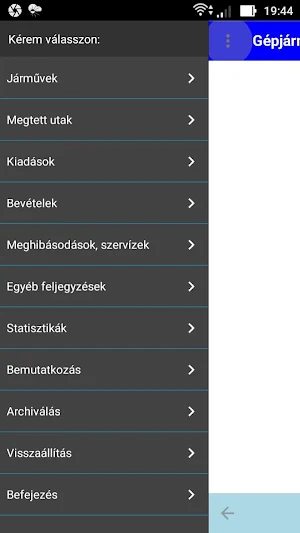 Gépjármű Információs Program Screenshot 1