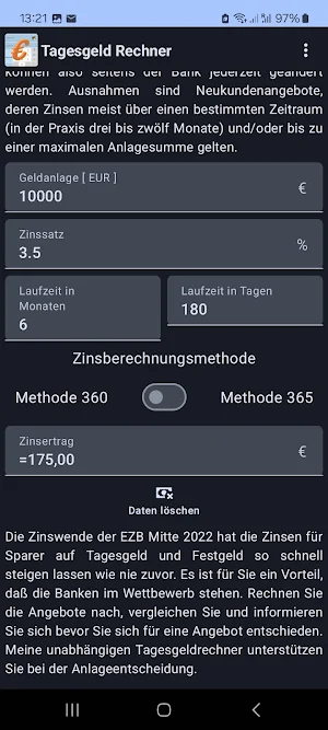 Tagesgeld Rechner Screenshot 1