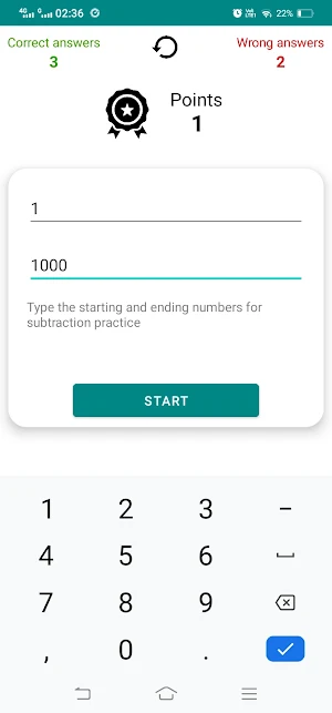 Subtraction Practice App Screenshot 1
