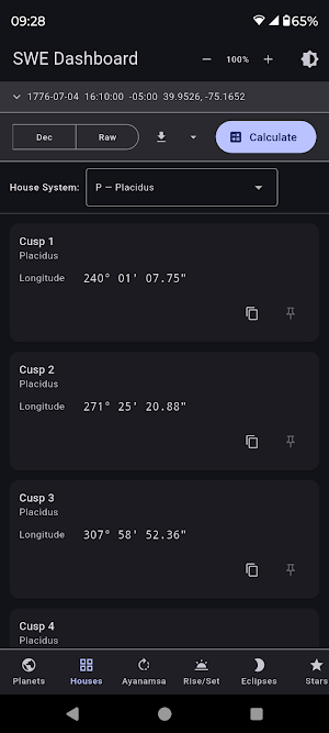 Ephemeris Dashboard Screenshot 1