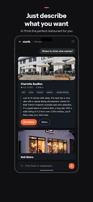 Startik - AI Restaurant Finder Screenshot 0