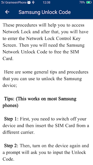 Samsung Unlock Codes Guide Screenshot 1