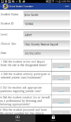 SUSCC EMS Student Evaluation Screenshot 2