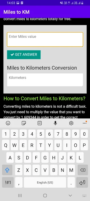 Miles to KM Screenshot 3