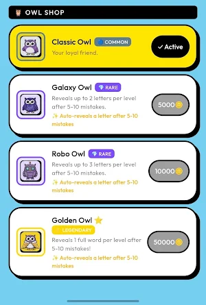 Kelimania: Owl Word Puzzle Screenshot 2