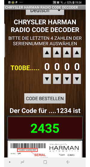 Chrysler Harman T00BE Serial Radio Code Decoder Screenshot 3