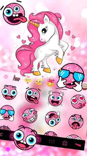 Pink Glitter Unicorn Keyboard Theme Screenshot 2