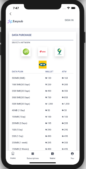EasySub Cheap Data Airtime, Electricity and Cable Screenshot 1