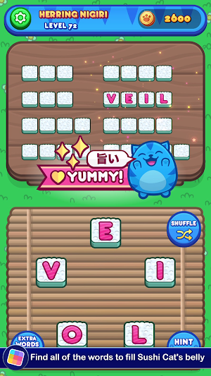 Sushi Cat Words: Addictive Word Puzzle Game Screenshot 1