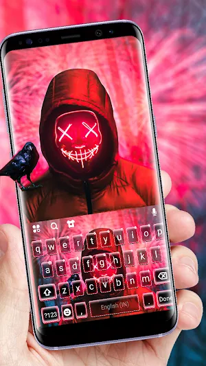 Neon Red Maskman Keyboard Background Screenshot 0