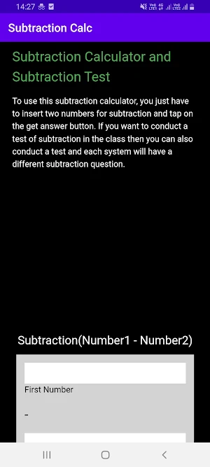 Subtraction Calculator & Test Screenshot 0