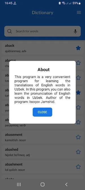 English-Uzbek Dictionary Screenshot 1